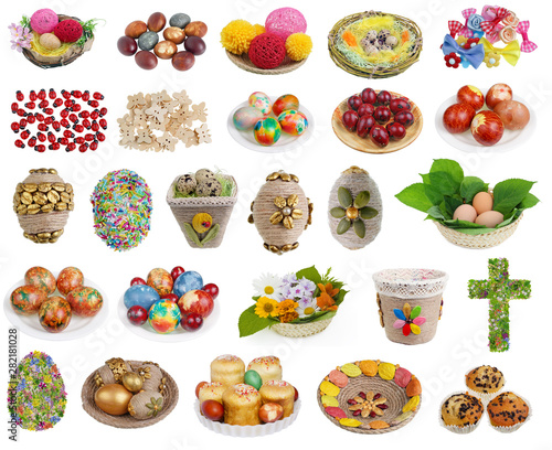 Homemade objects for decorating Easter compositions isolated set