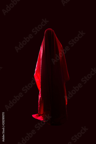 Scary person in red dress
