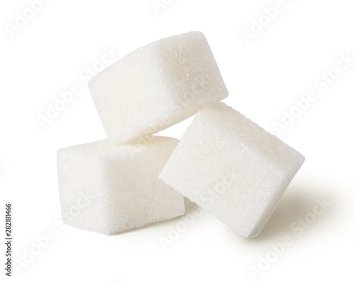 Sugar cubes isolated on white background. Close up.