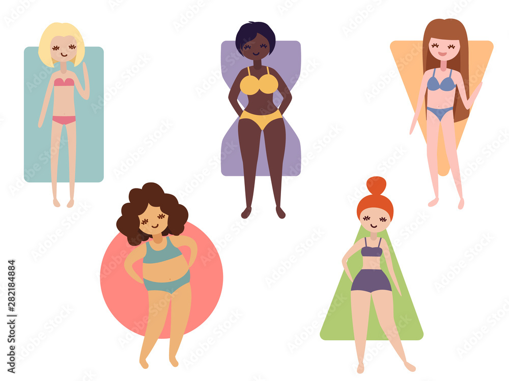 Different Female Body Shapes Rounded Triangle Inverted Triangle Rectangle And Hourglass Types Vector Illustration Of Various Women With Different Figures Stock Vector Adobe Stock