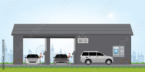 Bank teller drive through lane.