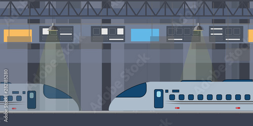 Modern high speed trains stopped at railway station.