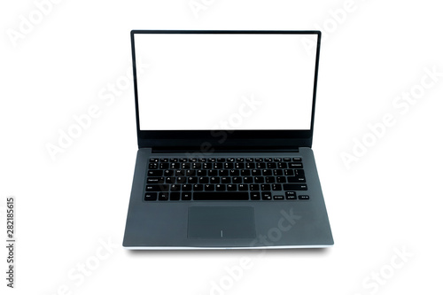 Aluminum material, Modern slim design laptop isolated on white background, With blank white screen, File contains with clipping path So easy to work.