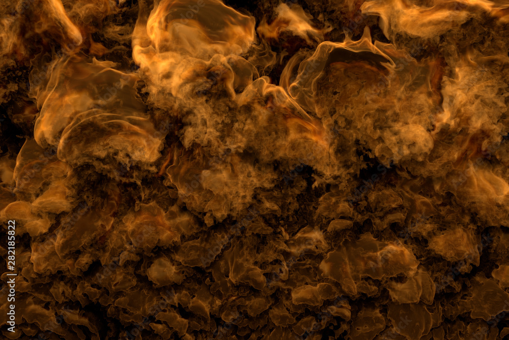 Flames from everywhere - fire 3D illustration of fiery lava heavy clouds and smoke