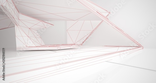 Abstract drawing white parametric interior. 3D illustration and rendering.