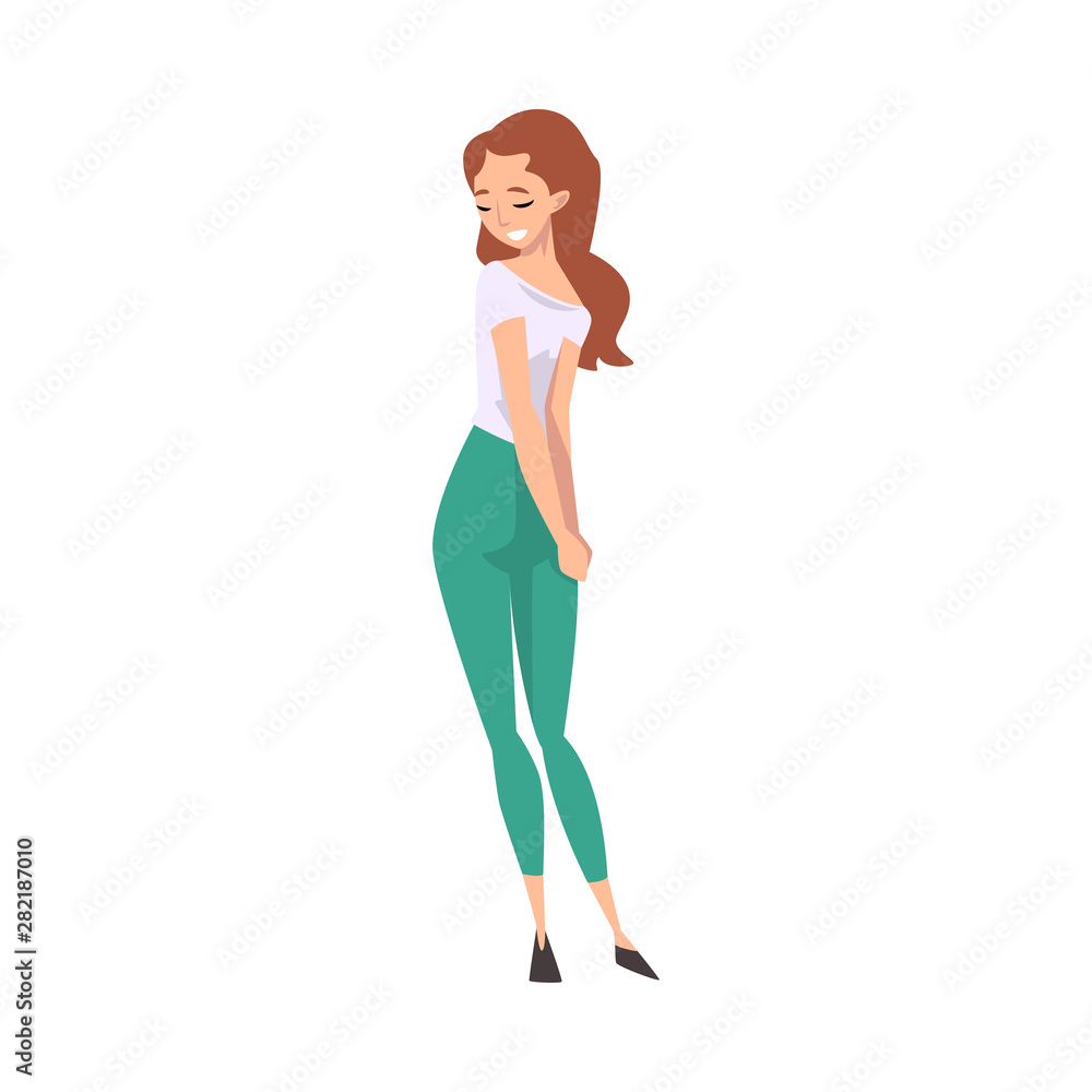 Beautiful Smiling Young Woman Looking Embarrassed Cartoon Vector Illustration Beautiful Smiling Young Woman Looking Embarrassed Cartoon Vector Illustration