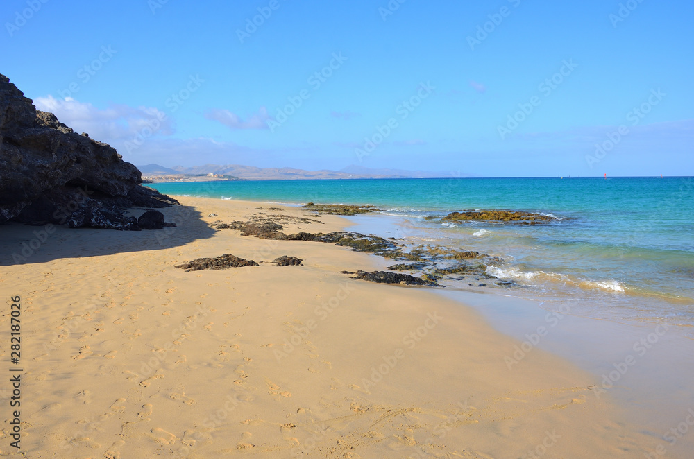 White Sand Beach of Costa Calma in Fuerteventura on a Sunny Day