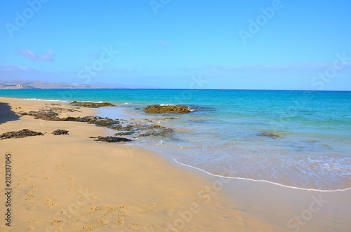 White Sand Beach of Costa Calma in Fuerteventura on a Sunny Day