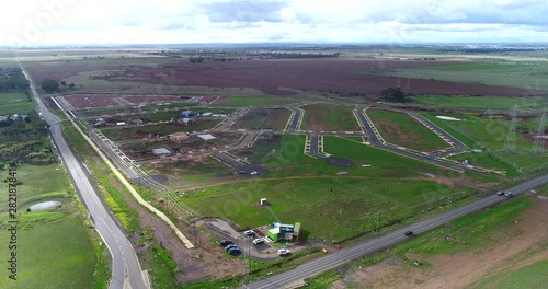 Flying over housing estate development photo