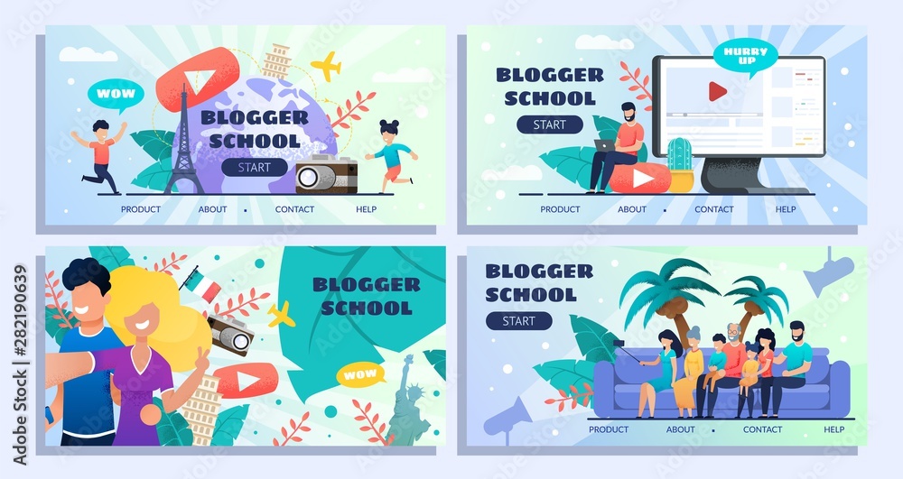 Blogger School Landing Pages, Banners Set Design Blogger School Landing Pages, Banners Set Design