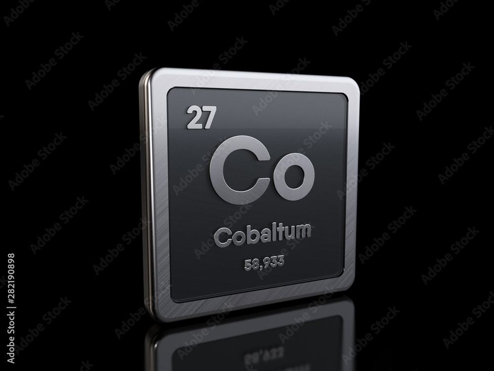 Cobalt Co, element symbol from periodic table series. 3D rendering isolated on black background Cobalt Co, element symbol from periodic table series. 3D rendering isolated on black background