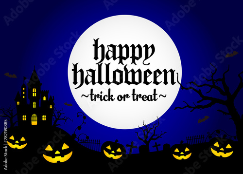 Halloween silhouette background vector illustration. Poster  flyer  template design   blue