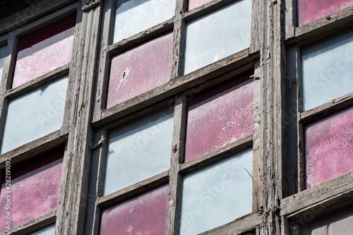 Close up of window of old house in Alsancak district in Izmir in Turkey. photo