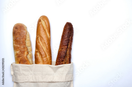 three types of French baguette bread