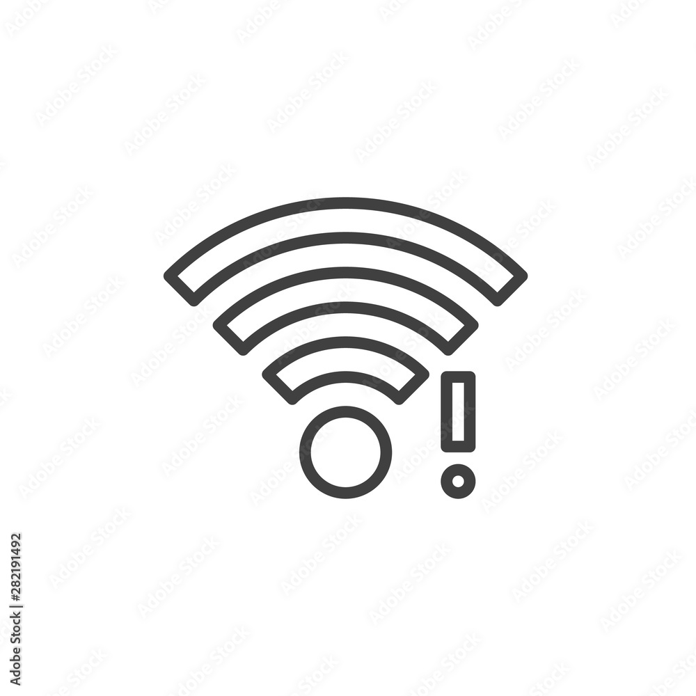 wifi signal notification line icon. linear style sign for mobile concept and web design. wireless network notice outline vector icon. Symbol, logo illustration. Vector graphics wifi signal notification line icon. linear style sign for mobile concept and web design. wireless network notice outline vector icon. Symbol, logo illustration. Vector graphics