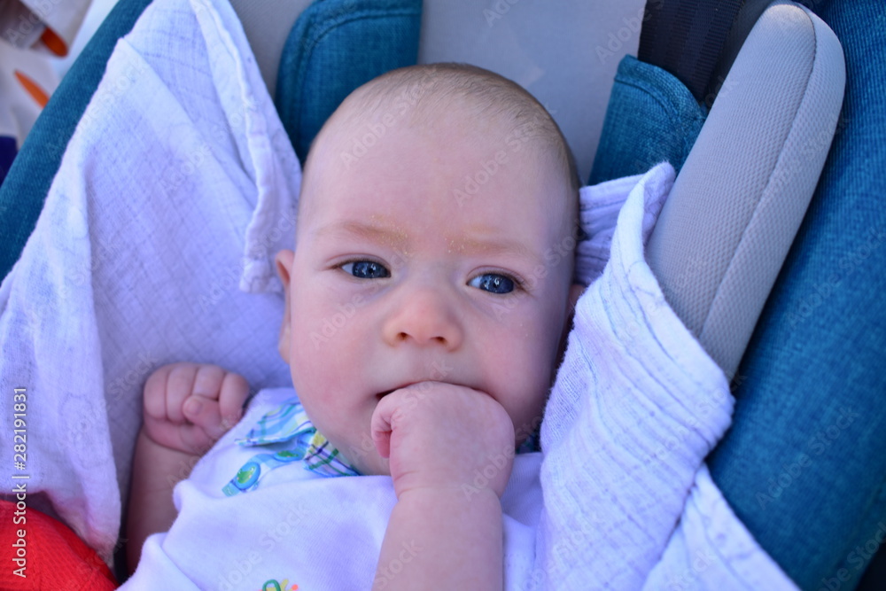 Newborn baby. Blonde boy with blue eyes, ten weeks. Newborn baby. Blonde boy with blue eyes, ten weeks.
