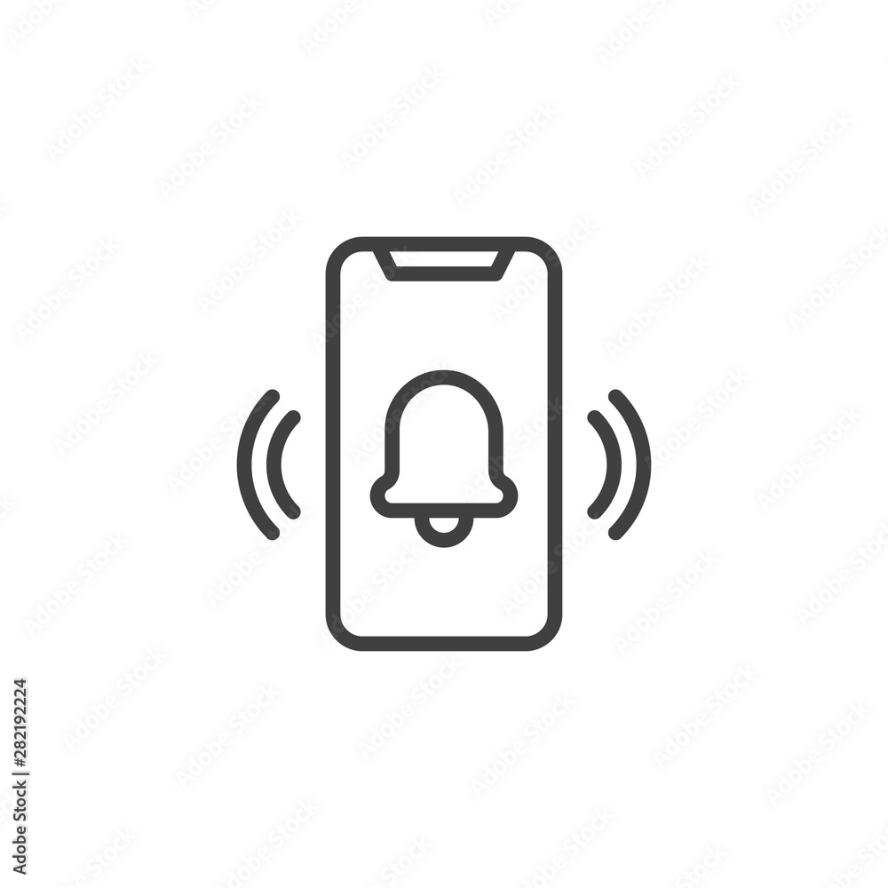 Ringing smartphone line icon. linear style sign for mobile concept and web design. Mobile phone ringing, vibrating outline vector icon. Symbol, logo illustration. Vector graphics Ringing smartphone line icon. linear style sign for mobile concept and web design. Mobile phone ringing, vibrating outline vector icon. Symbol, logo illustration. Vector graphics