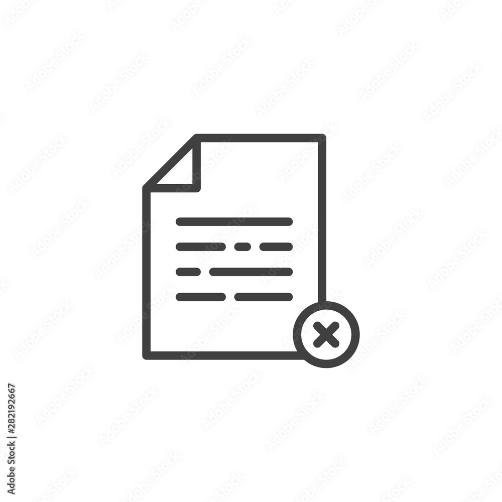 Document file delete line icon. linear style sign for mobile concept and web design. Reject paper document outline vector icon. Symbol, logo illustration. Vector graphics Document file delete line icon. linear style sign for mobile concept and web design. Reject paper document outline vector icon. Symbol, logo illustration. Vector graphics
