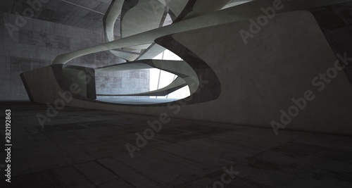 Empty dark abstract brown concrete room smooth interior. Architectural background. 3D illustration and rendering