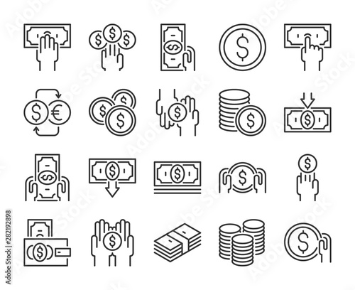 Money icon. Money and finance line icons set. Editable stroke. Pixel Perfect.