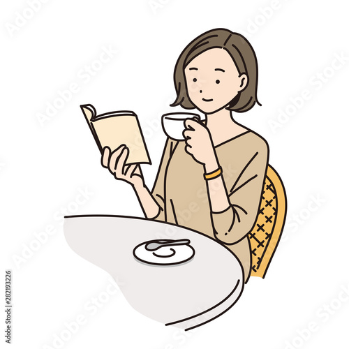 女性　カフェ　休み　読書