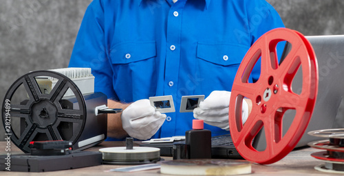 hand photographer digitize film slide 35mm for saving