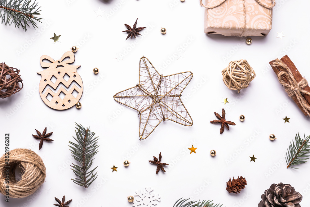 Beautiful Christmas composition on white background Beautiful Christmas composition on white background