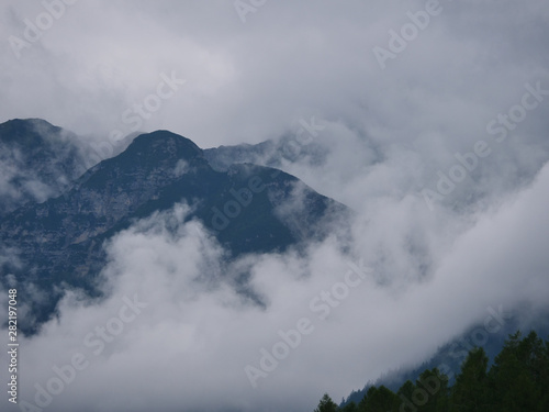 Alps mountains in rainy season trekking and green chill atmosphere