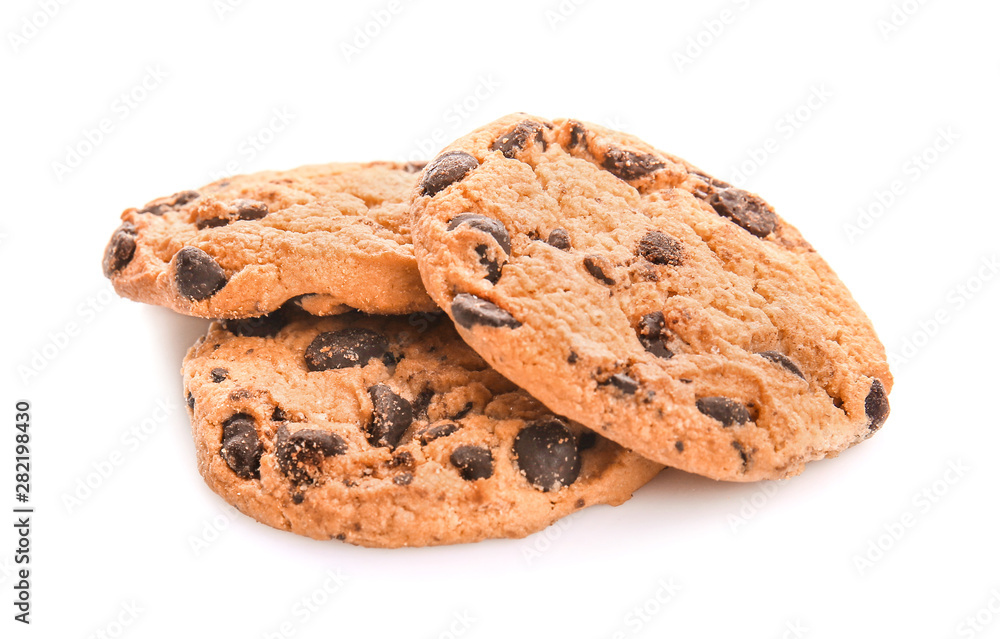 Tasty cookies with chocolate chips on white background Tasty cookies with chocolate chips on white background
