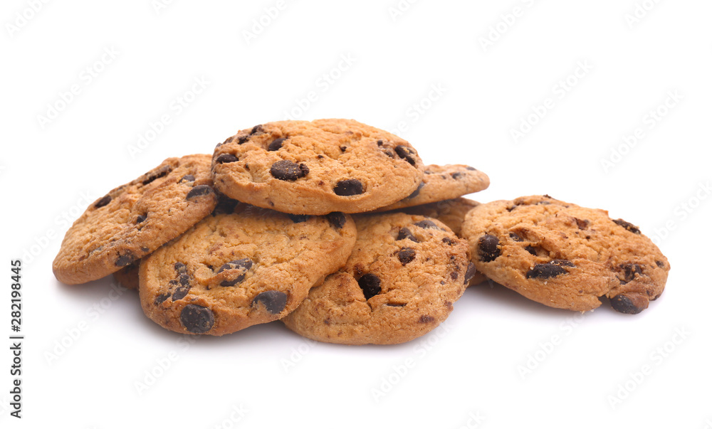 Tasty cookies with chocolate chips on white background Tasty cookies with chocolate chips on white background