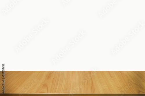 Empty wooden table on white background. © Wanda