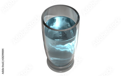 A glass and water in the room made in 3D Render