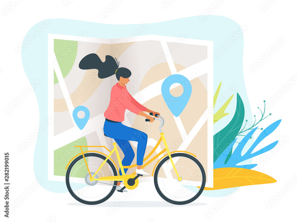 Fototapeta premium Girl riding bike vector illustration
