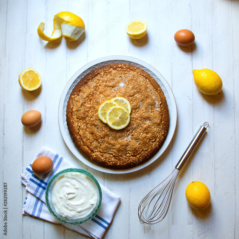Traditional cake from a bakery. Lemon cake. Traditional cake from a bakery. Lemon cake.