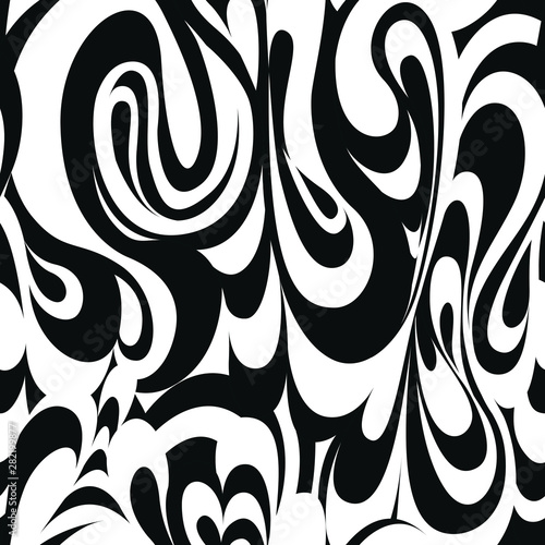 Seamless black and white liquid pattern, abstract zebra pattern