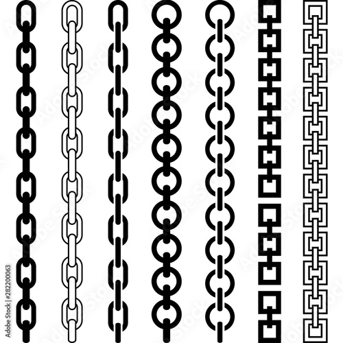 Vector illustration of chain pattern set of braided ropes in black and white color photo