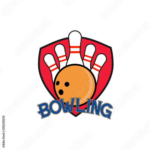 Vector illustration of a bowling club logo ball with skittles