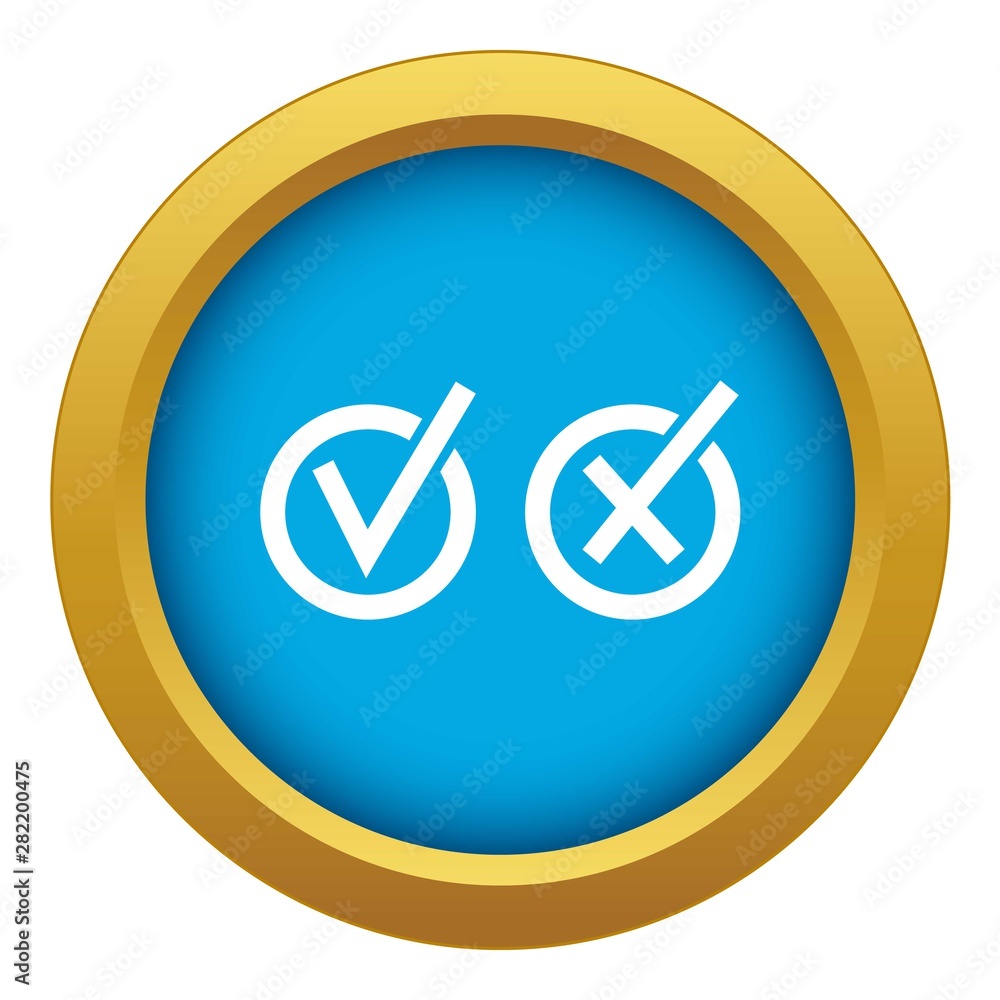 Signs of choice of tick and cross in circles icon blue vector isolated on white background for any design Signs of choice of tick and cross in circles icon blue vector isolated on white background for any design