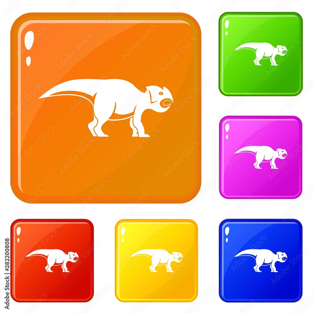 Fototapeta premium Ceratopsians dinosaur icons set collection vector 6 color isolated on white background