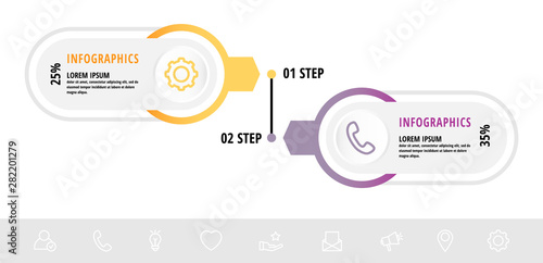 Vector infographic flat template circles for two label, diagram, graph, presentation. Business concept with 2 options. For content, flowchart, step for step, timeline, workflow, marketing
