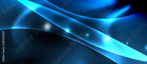 Dark background with neon color waves, vector template