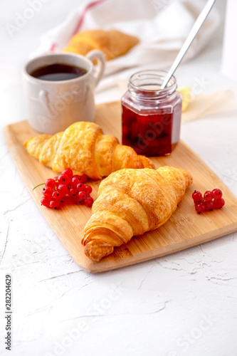 French Healthy Breakfast With Berry, Croissansts And Coffe