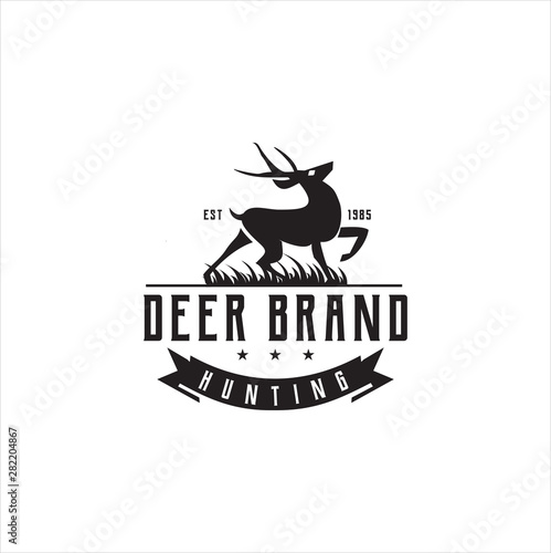 Deer Logo silhouette Retro Hipster Vintage template. Horns, antelopes, elk, moose, Cervinae,muntjac, fallow deer, chital, Capreolinae, reindeer, chevrotains, Ruminantia Logo Design Illustration. photo