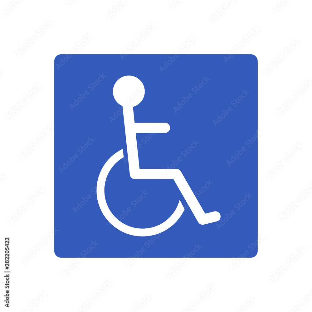 Vector illustration wheelchair, handicapped or parking sign flat blue vector icon for print Vector illustration wheelchair, handicapped or parking sign flat blue vector icon for print