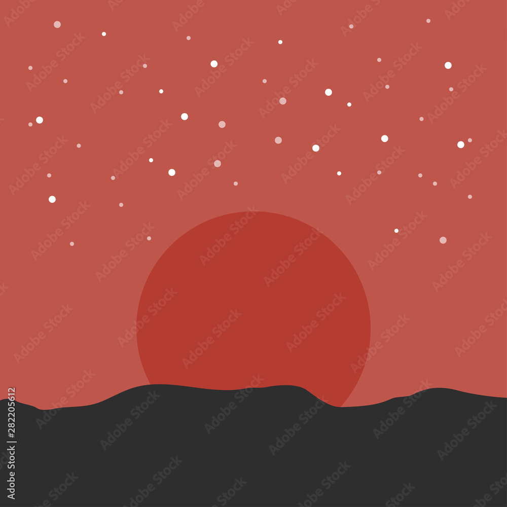 Vector illustration of a space background retro view of Mars