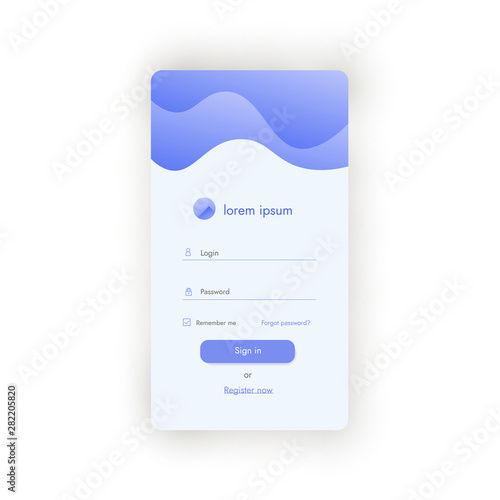 Login form ui template for phone app and website. Sign up to account window vector design.