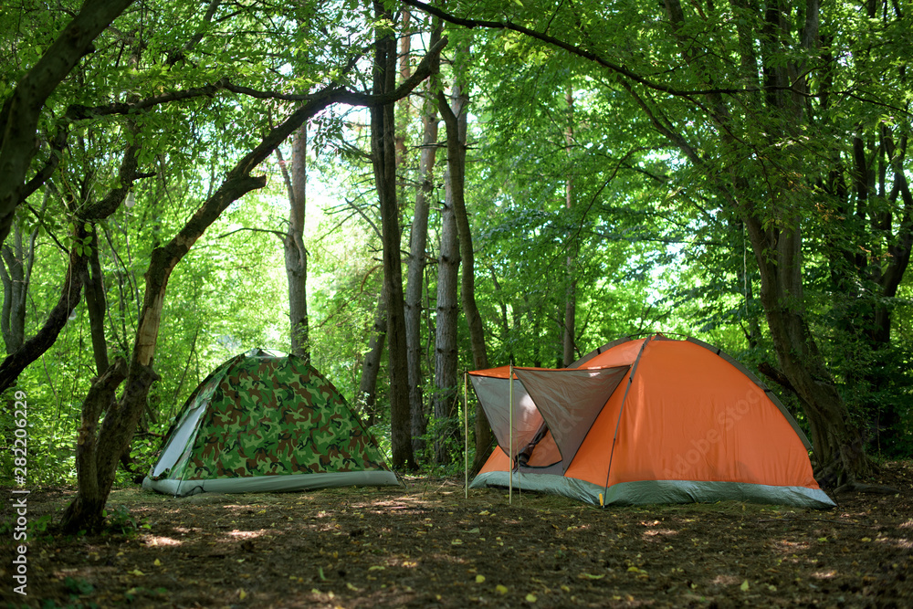 Two tents in the wood - family camping