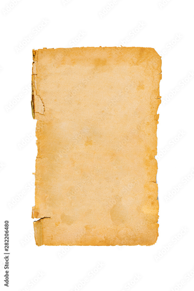 Old paper isolated on white background. Top view.