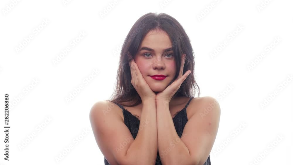 Beautiful sweet girl slightly embarrassed - White Background - Face Expressions Beautiful sweet girl slightly embarrassed - White Background - Face Expressions