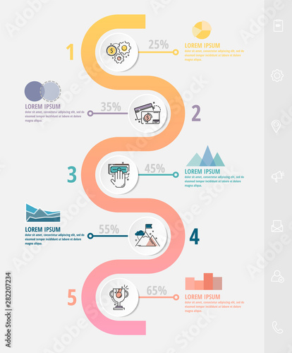 Vector infographic flat template circles for five paper label, diagram, graph, presentation. Business concept with 5 options. Blank space for content, step for step, timeline, workflow, marketing